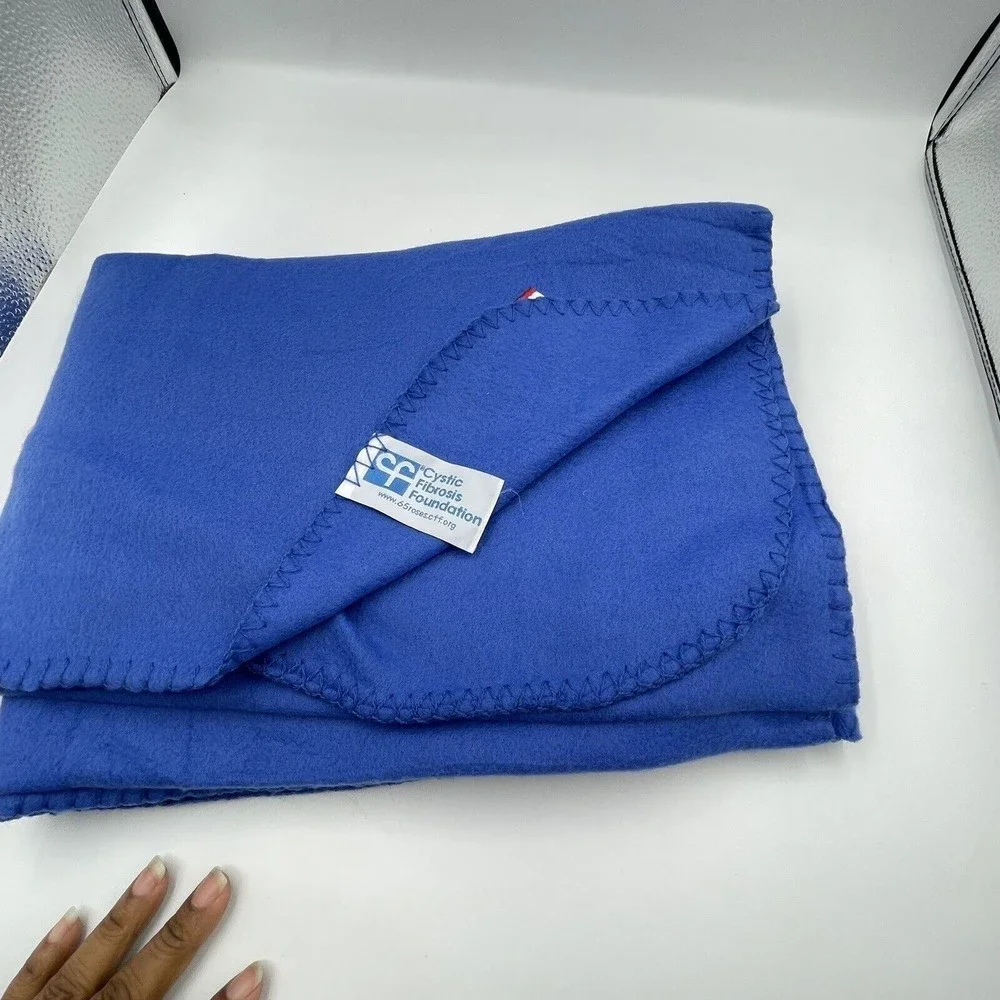 Blue Fleece Blanket Stitched Hem